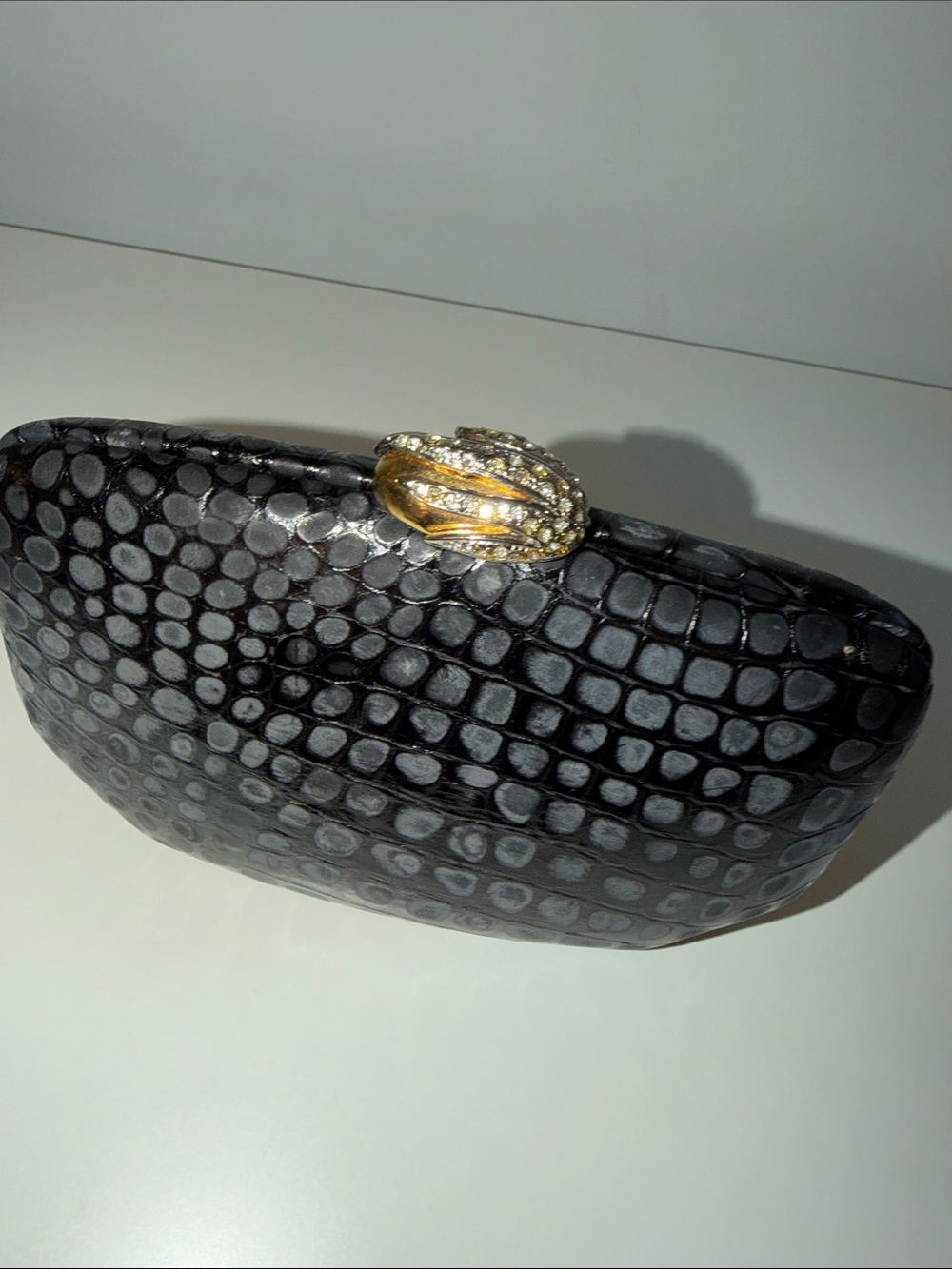 Vintage RODO Italy black croc embossed leather clutch shoulder bag - Picture 8 of 14